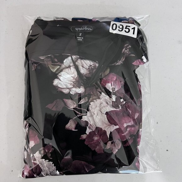 Black Foiled Pink Floral Ruched Mini Dress Bodycon Coquette Whimsigoth Womens S - Picture 16 of 16